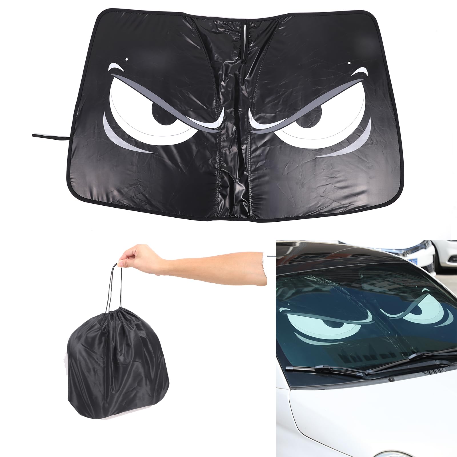 Lustige Auto-Sonnenblende mit Cartoon-Augen-Muster Geeignet für FIAT 500 2010-2026, Auto Frontscheibe Keep Vehicle Cool für FIAT 500 Zubehör