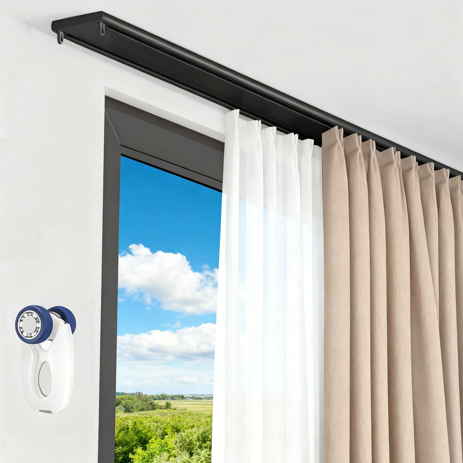 Silent Curtain Track Double-row Ceiling Mounted Aluminum Alloy Curtain Rails System Slider for Hospital Bedroom Kitchen Black 1.4m(4.6ft)