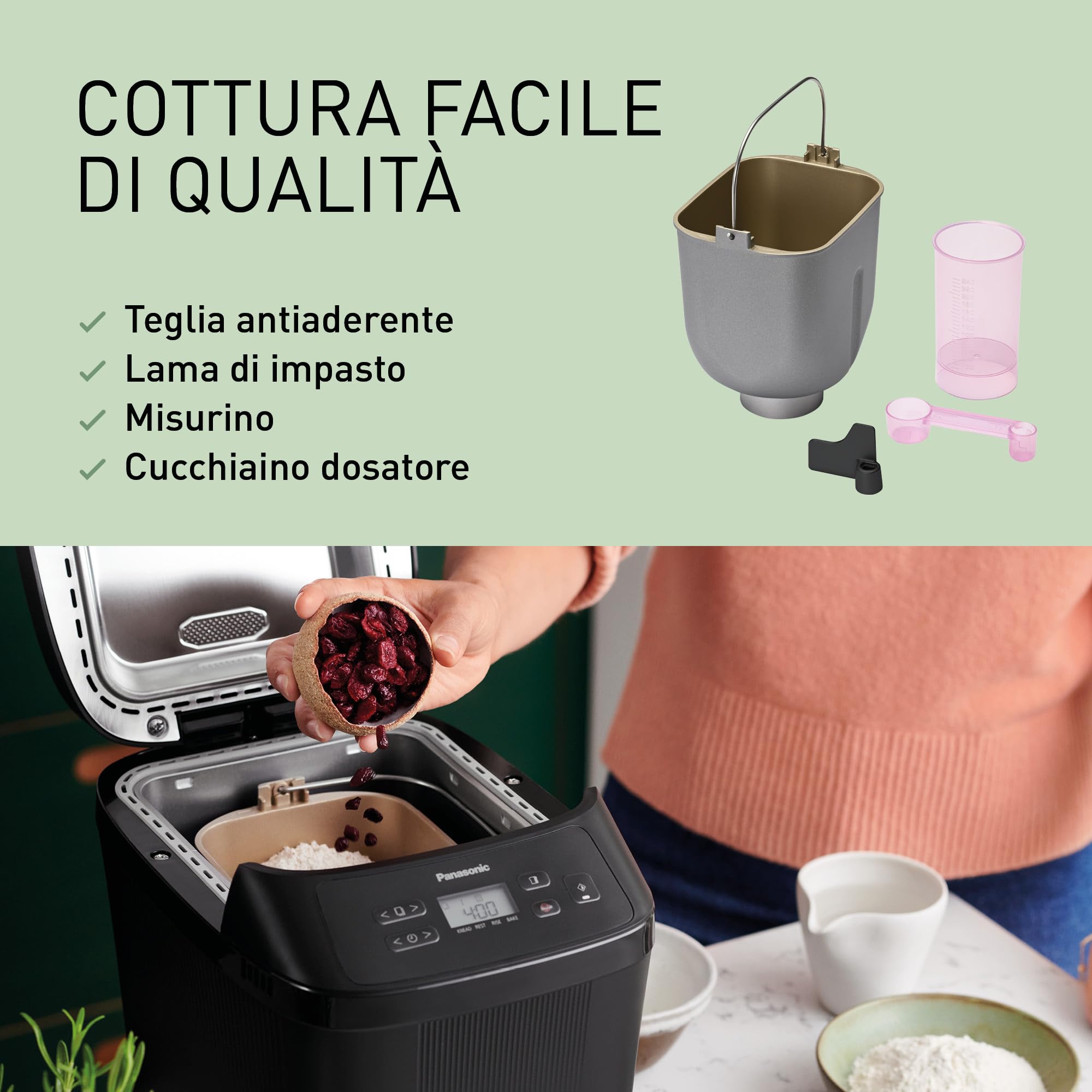 Panasonic SD-PN100KXE Mini Macchina del Pane, 4 Programmi Senza Glutine, Design Compatto, 18 Programmi Automatici, Schermo LCD, Pane da 200 o 400 g, Nera
