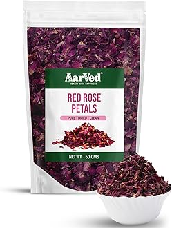 Aarved Organic Edible Sun Dried Rose Petals/Gulab Patti (50gms) Caffeine Free Herbal Tea, Dry Petals For Baking, Various Crafting, Beautiful Hair & Skin - Rich In Antioxidant, Cures Sore throat (Pack of 1)