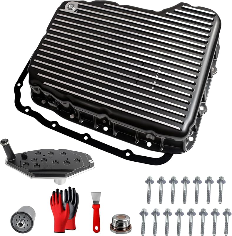 Cárter de óleo da transmissão em alumínio FBXINTUM com bujão magnético, junta e filtro para Dodge Ram 2500/3500 6.7L 68RFE – Preto