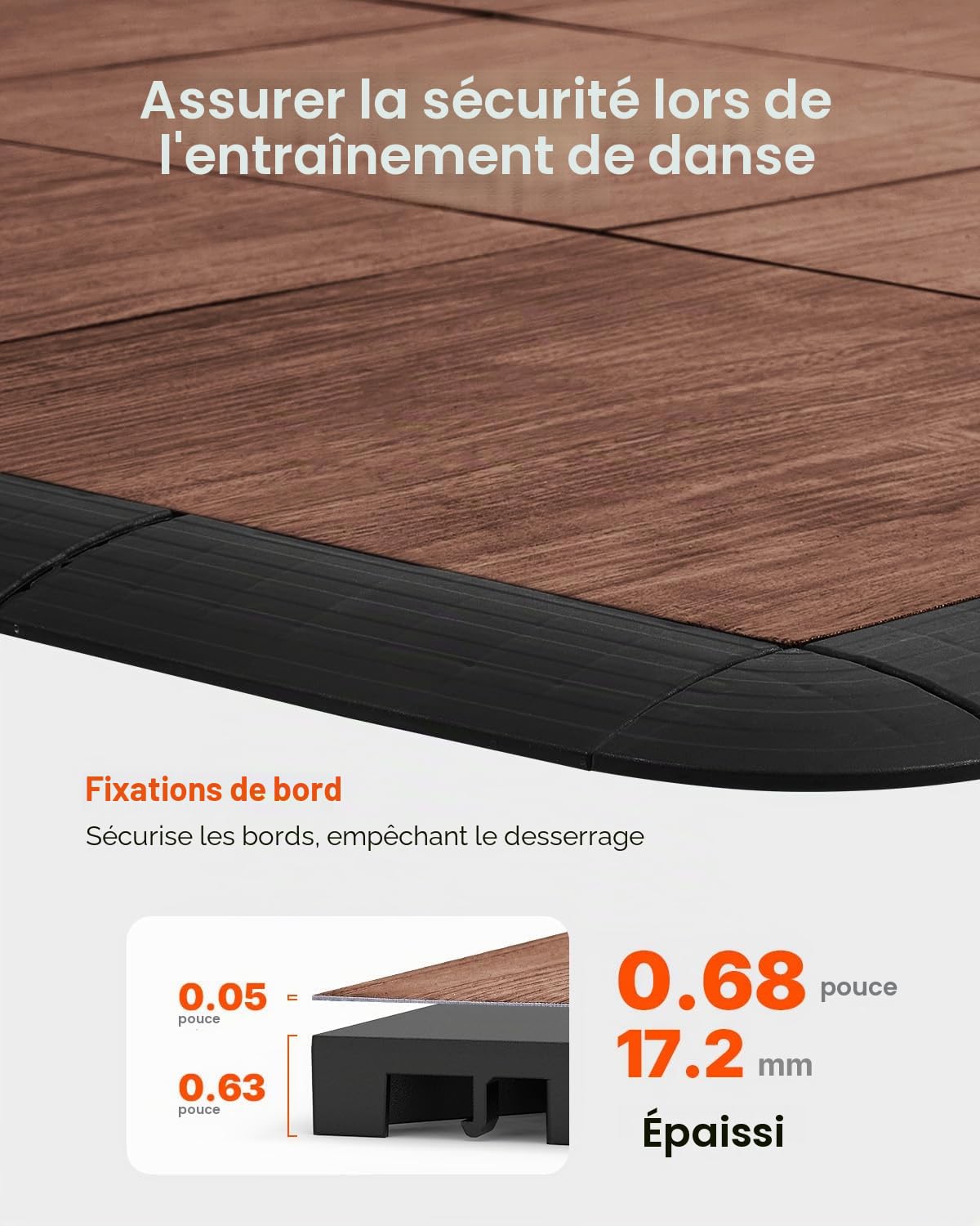 VEVOR Revêtement de sol emboîtable, 315 x 315 mm, dalles de sol polyvalentes emboîtables, 25 pcs, dalles de piste de danse portable avec base coussinée, grain de bois de chêne, marron, 2,3 m²/boîte