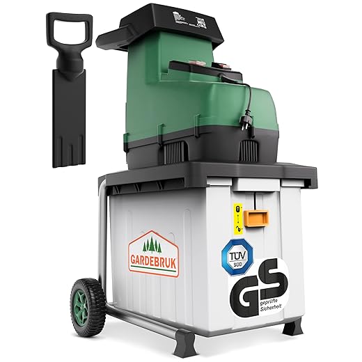GARDEBRUK® Broyeur de végétaux électrique 3.100W Max. 45mm Sac 60L broyeur à Rotor broyeur végétaux Silencieux à Rouleau broyeur de Jardin déchets Verts