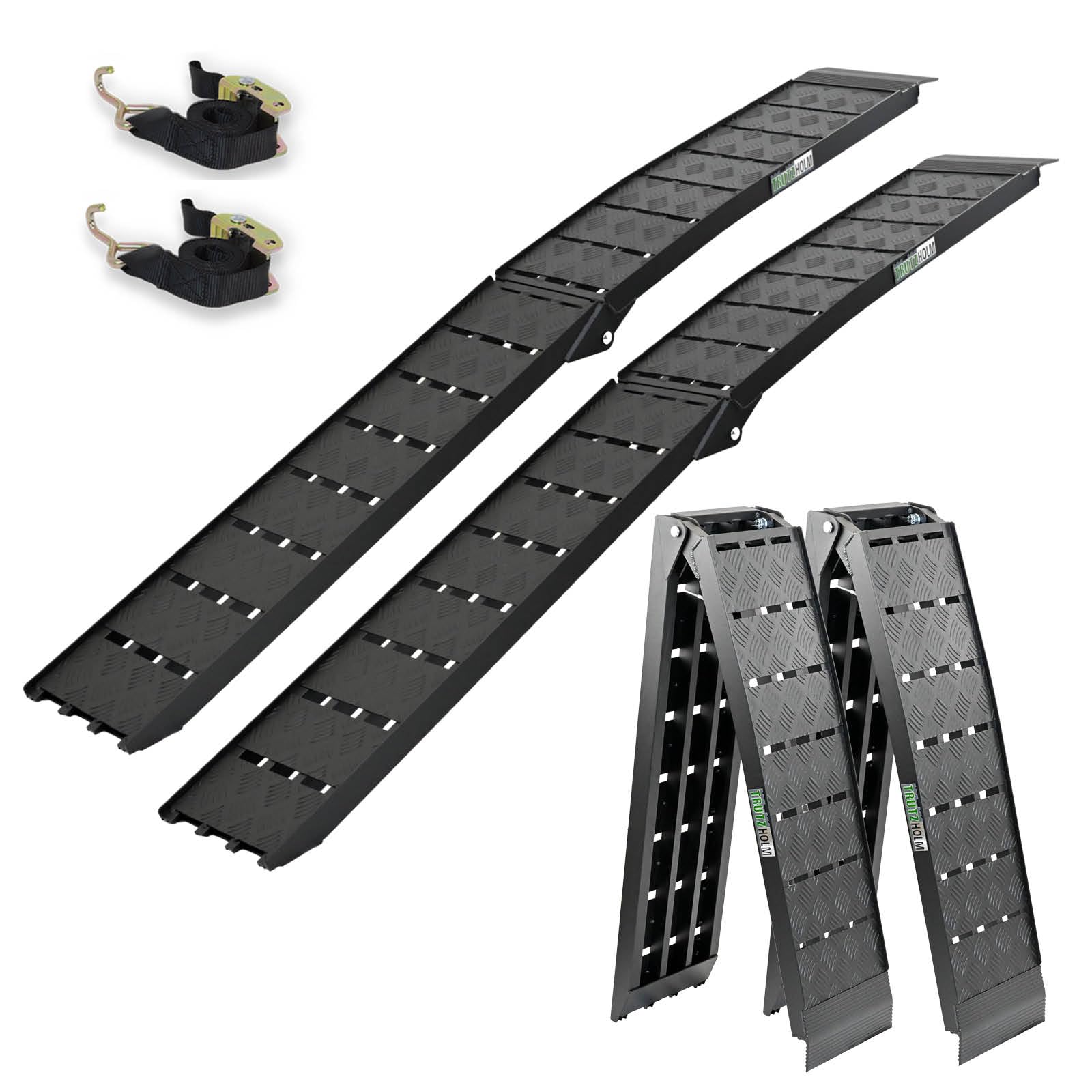 TRUTZHOLM 2 x Auffahrrampe 226 x 28,5 cm Traglast 1360 kg Alu klappbar geriffelt schwarz Motorradrampe Quadrampe