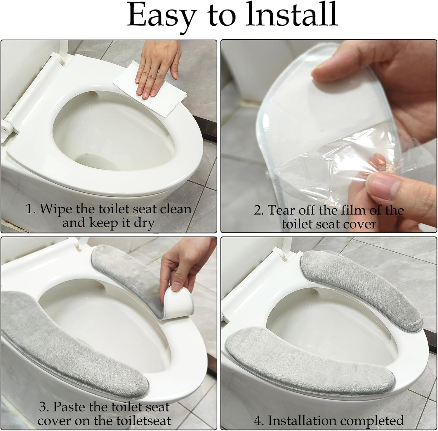 Thick and Warm Toilet Seat Cover, Self-Adhesive Toilet Seat Cushion Cover, Reusable Washable Toilet Seat Cover Pad for Winter Bathrooms, Comfortable Plush Padded Toilet Seat Mat, Grey