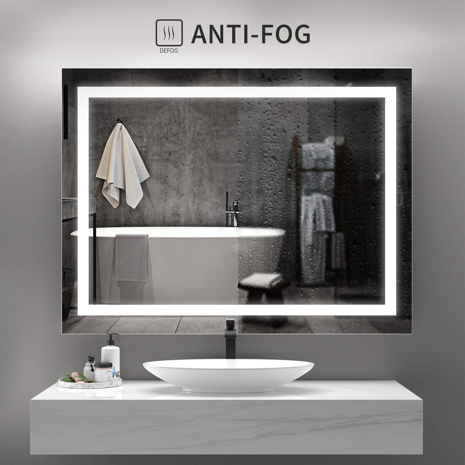 ANTEN 36x28 Inch Bathroom LED Mirror, Horizontal & Vertical Bathroom