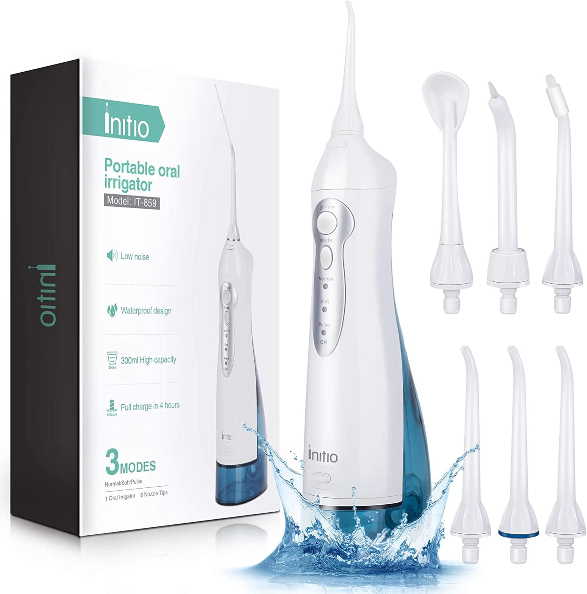 Potable Water Flosser Initio 300ML Water Dental Flosser for Teeth Cordless Dental Oral Irrigator with 3 Modes 6 Tips IPX7 Waterproof Rechargeable Waterproof Teeth Cleaner for Home and Travel