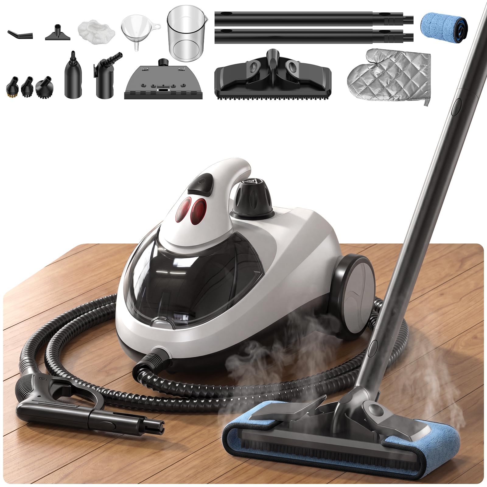 Steam Cleaner, 2000W Multipurpose Steam Cleaner Handheld, 60 Minute Runtime, 135°C High-Temp, 17.5 ft Total Reach, 16-in-1 Portable Steamer for Home, Tile, Carpet, Furniture
