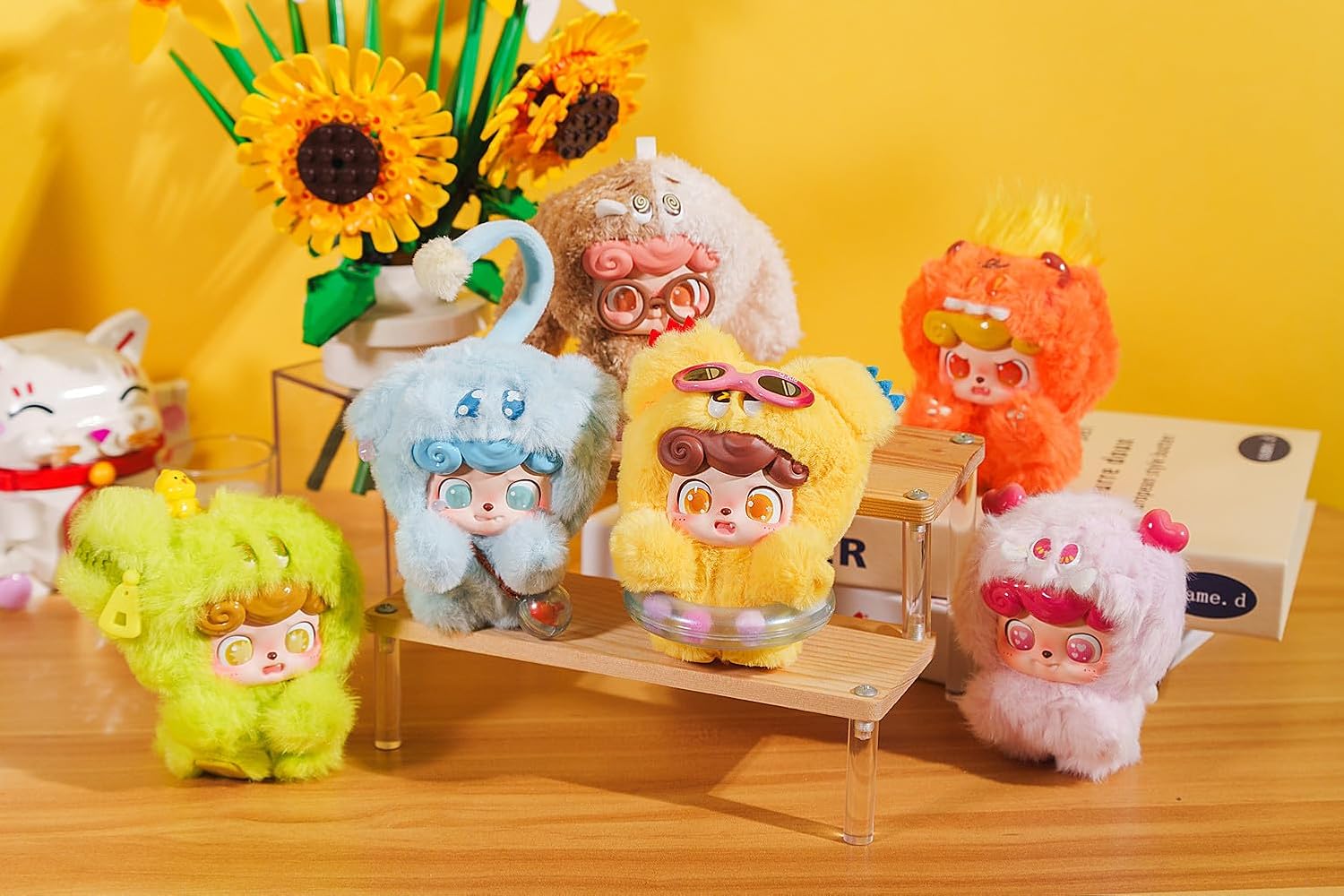 Baby Three Q.Kid Plush Blind Box，Emotional Hairy Monsters Series Plush Toy Keychain & Bag Charm Collectible Cut Birthday Gifts for Girl 1PC (1 of 7 Possible Styles) 4.2 in