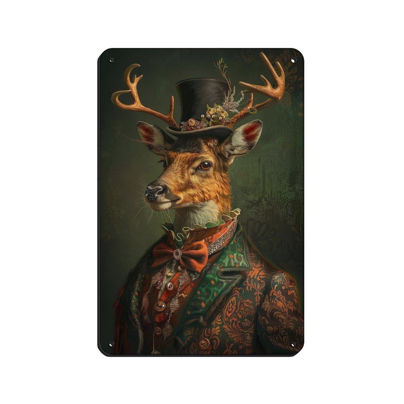 Vintage Gentleman Deer Painting Poster Retro Poster Metal Tin Sign Chic Art Retro Iron Painting Bar People Cave Cafe Family Garage Poster Wall Decoration 8x12inch(20x30cm)