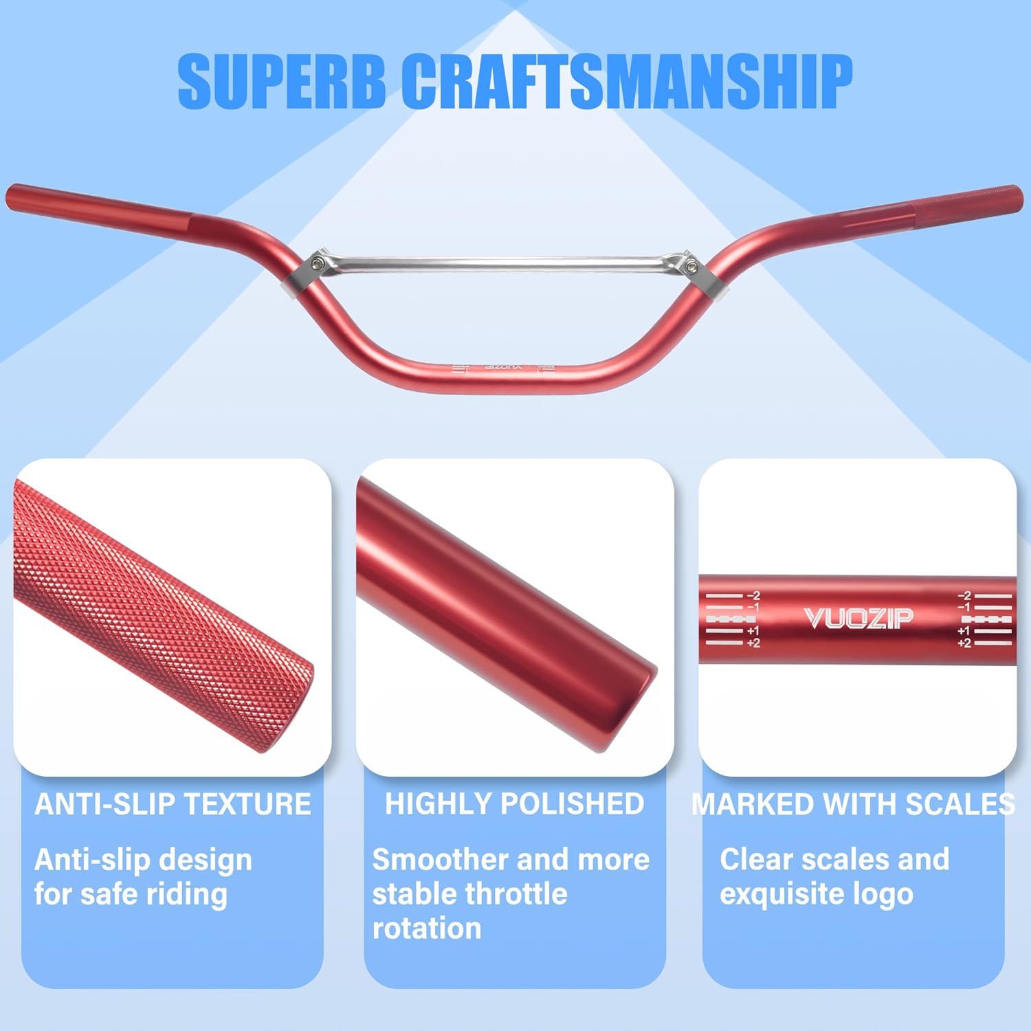 Universal 7/8" 22mm Dirt Bike Handlebar Set,Choice of Mid or High-Rise Aluminum Handlebars with Anti-Slip Grips & Crossbar for Pit Bike, Dirt Bike,ATV, Quad,Motorcycle (Red, Mid Rise Handlebar)