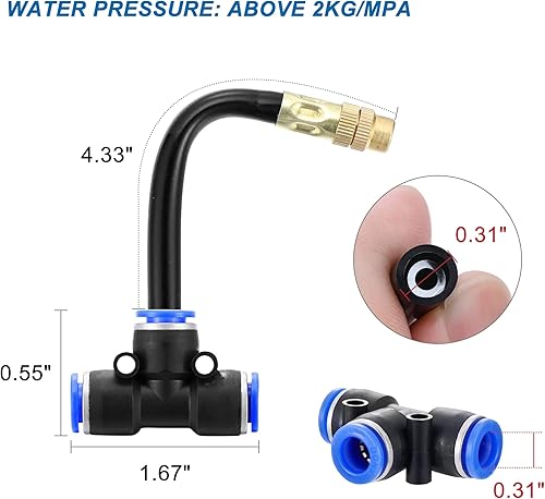 Miniatura 2 de Mornajina Paquete de 5 boquillas de nebulización de latón con manguera integrada de 4 pulgadas para sistema de refrigeración al aire libre, rotación