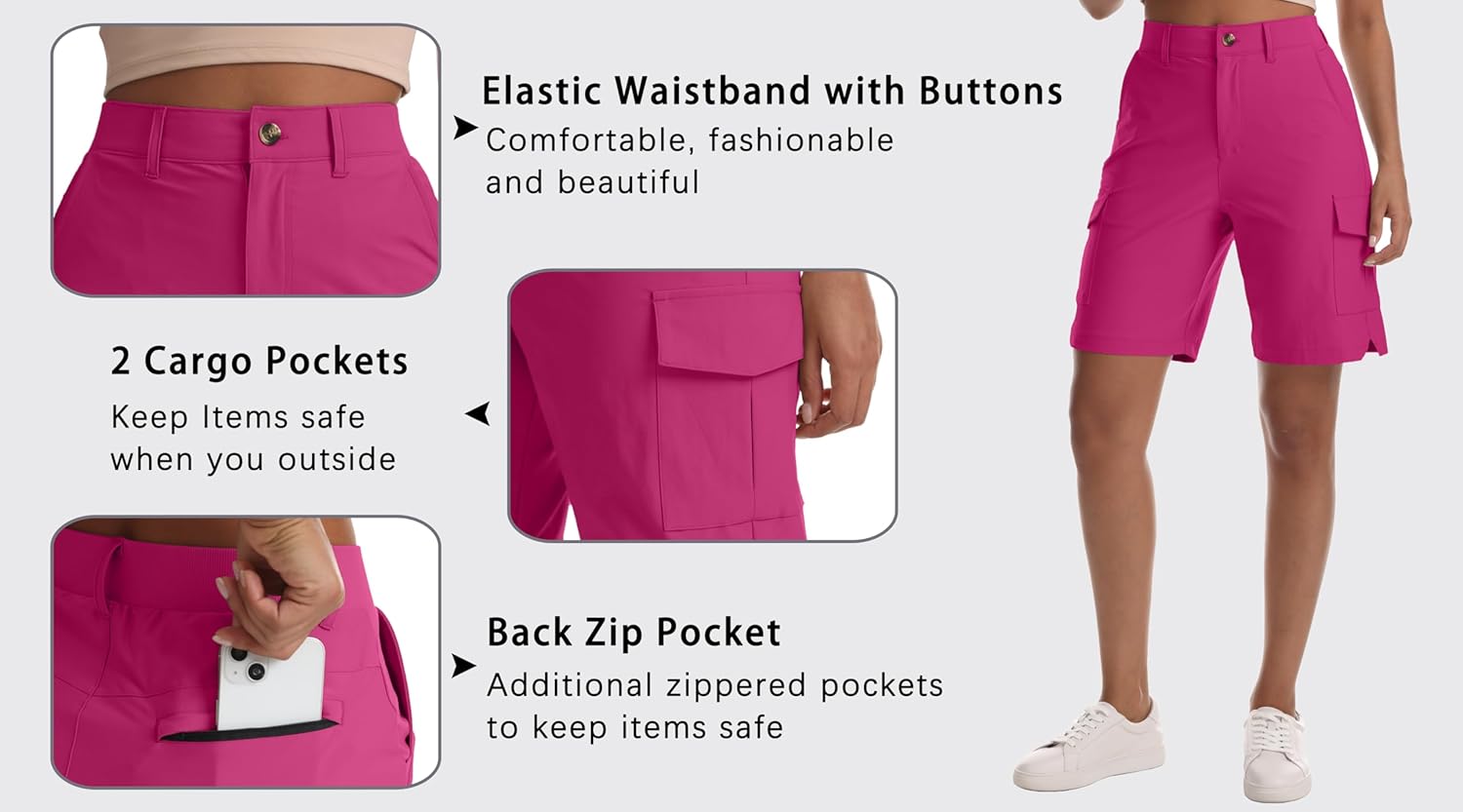 Womens Quick Dry Hiking Shorts Stretch Lightweight Cargo Shorts with Pockets for Casual Athletic and Workout - Image 3