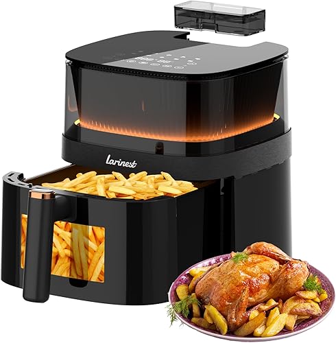 Miniatura 1 de Larinest Freidora de aire de 5.3 cuartos de galón, freidora de aire de tamaño familiar, atomizador de agua, 10 ajustes preestablecidos de cocción