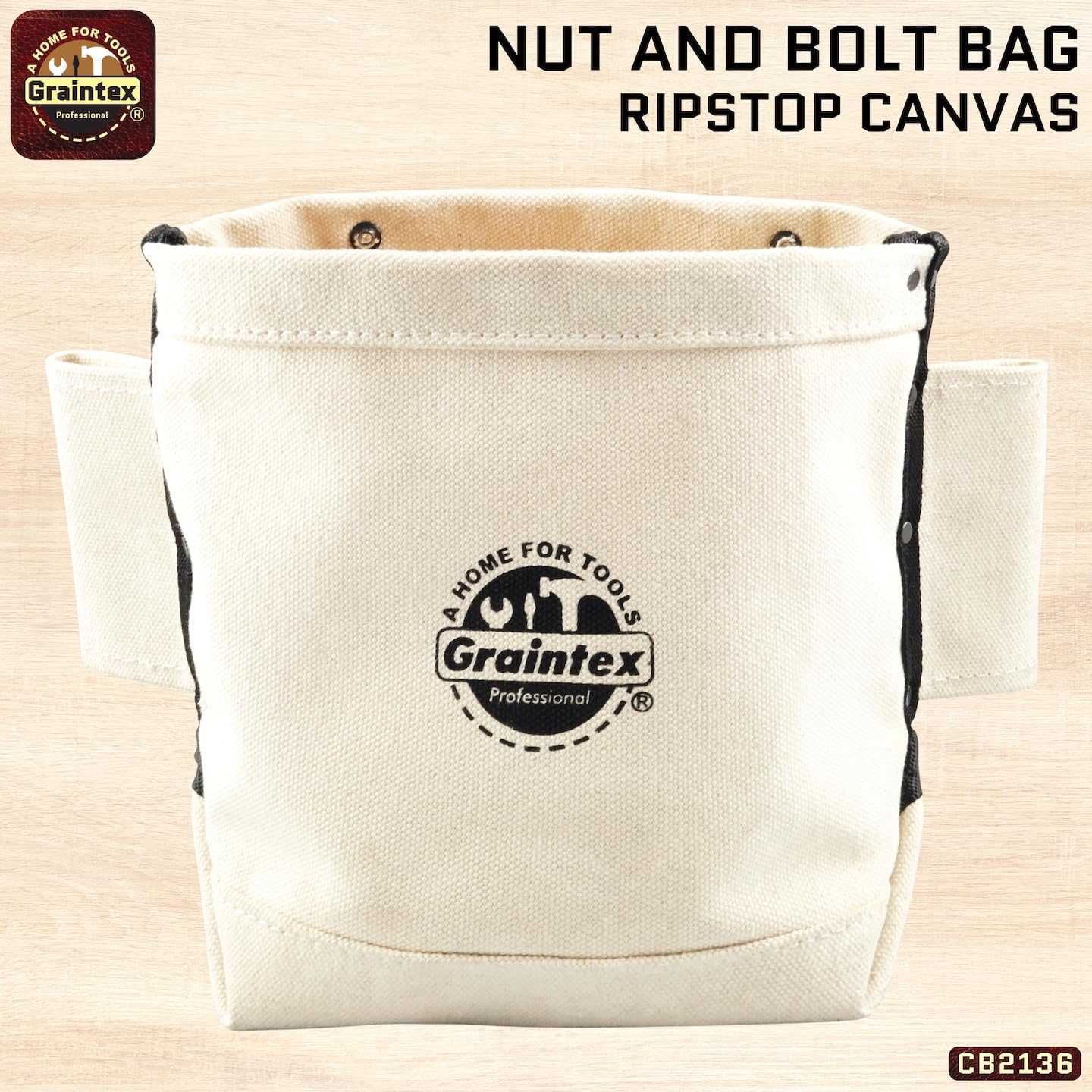 Graintex Nut & Bolt Bag, Heavy Duty Canvas Tool Bag, Tool Belt, Bull Pein Loops, Tradesman, Ironworker, Ideal Bolt Bags for Construction Professionals, Multipurpose Use, DIYers