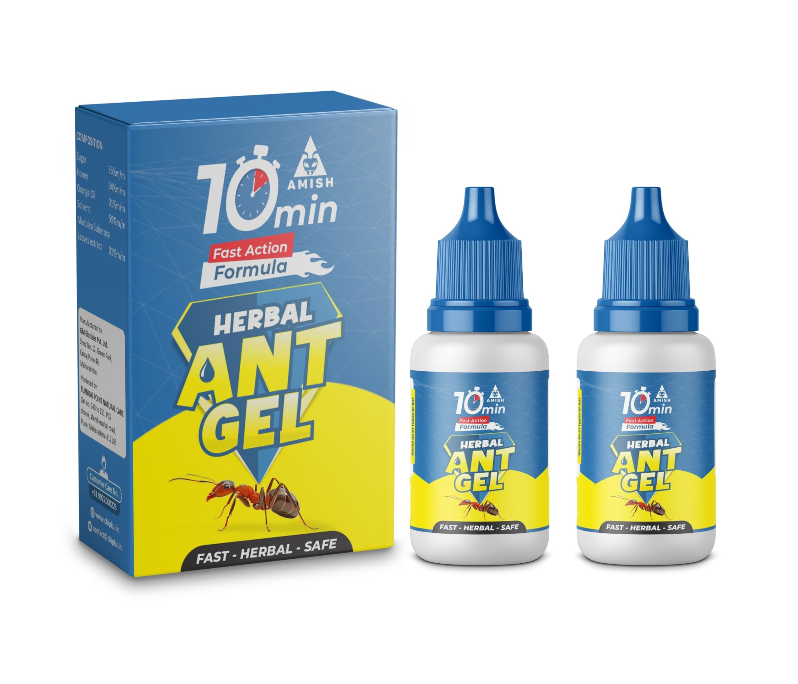 Herbal Ant Gel Pack of 2 | 10 Min Max Bait Formula | Powerful Organic Repellent & Cleaner | Removes Red,Black Ant, Antox Pests | Natural Dawa Protector for Home & Kitchen