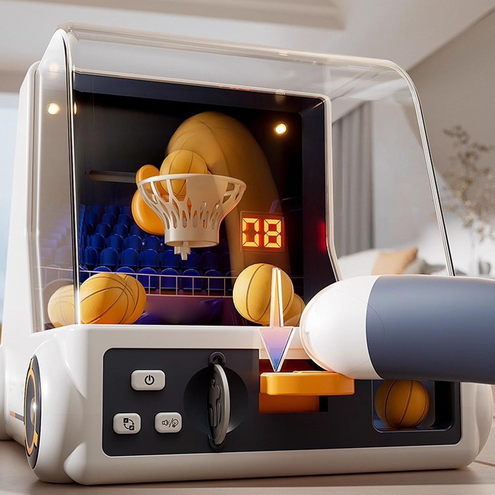 Diyeeni Juego de Baloncesto de Mesa con Aro Movible, Marcador Automatico, | Juguete de lanzamiento de baloncesto de escritorio, aro móvil, para niños de 3 a 6 años, funciona con pilas, 10 bolas
