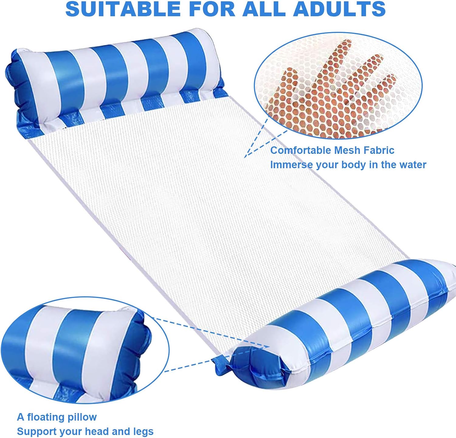 Pool Hammock Floats for Adults - Inflatable Pool Noodle Floaties Rafts for Pool Rafts Floats for Adults Floats for Lake Floating Pool Lounger Water Floats 2Pack Swimming Pools Water Hammock with Pump