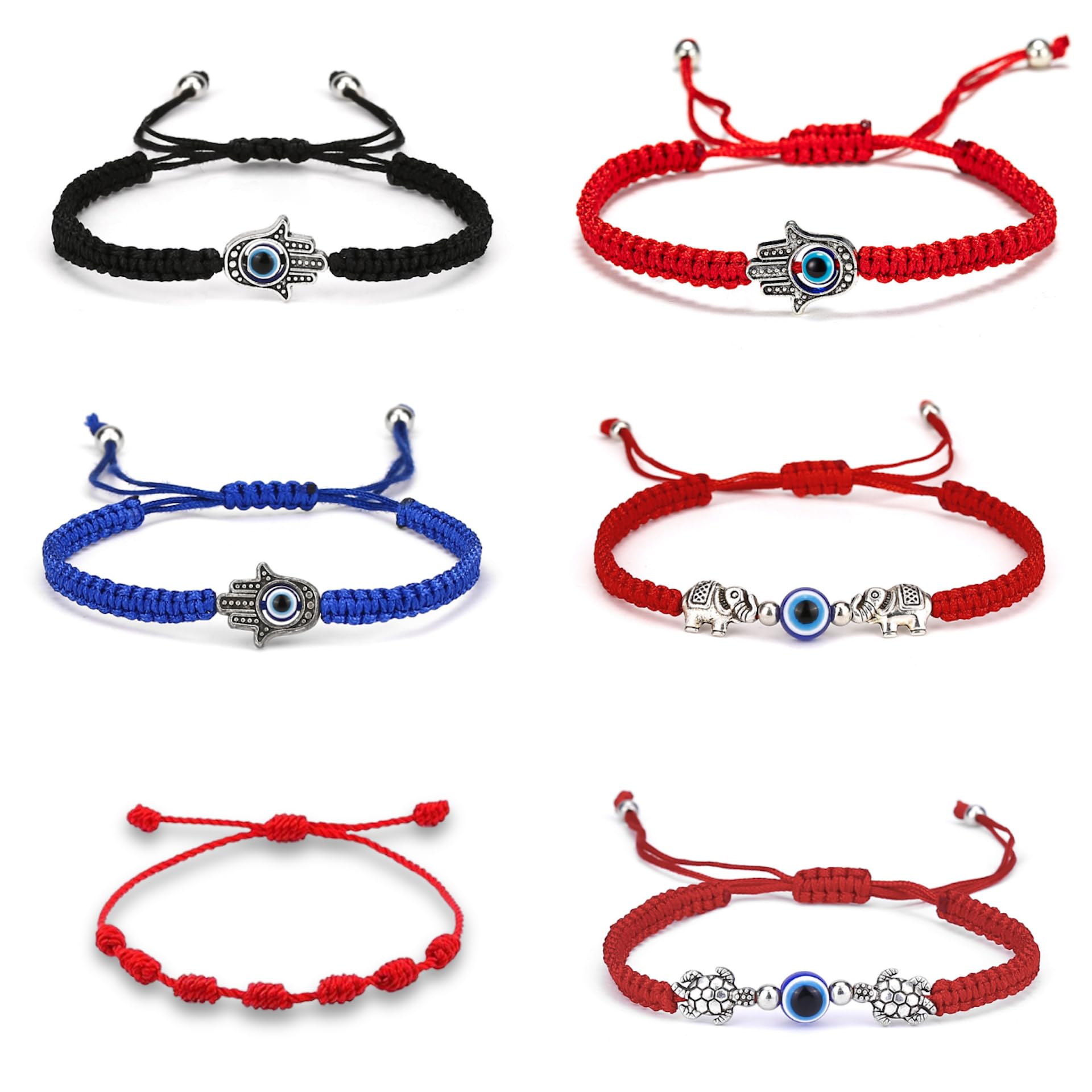 dynamoll Conjunto de 6 Pulseras de la Suerte: Pulsera 7 Nudos, Mano de Fátima, Ojo Turco, Hilo Rojo, Mal de Ojo Hamsa, Pulsera Turca - Amuleto para Buena Suerte - Evil Eye Bracelet para Mujer y Hombre