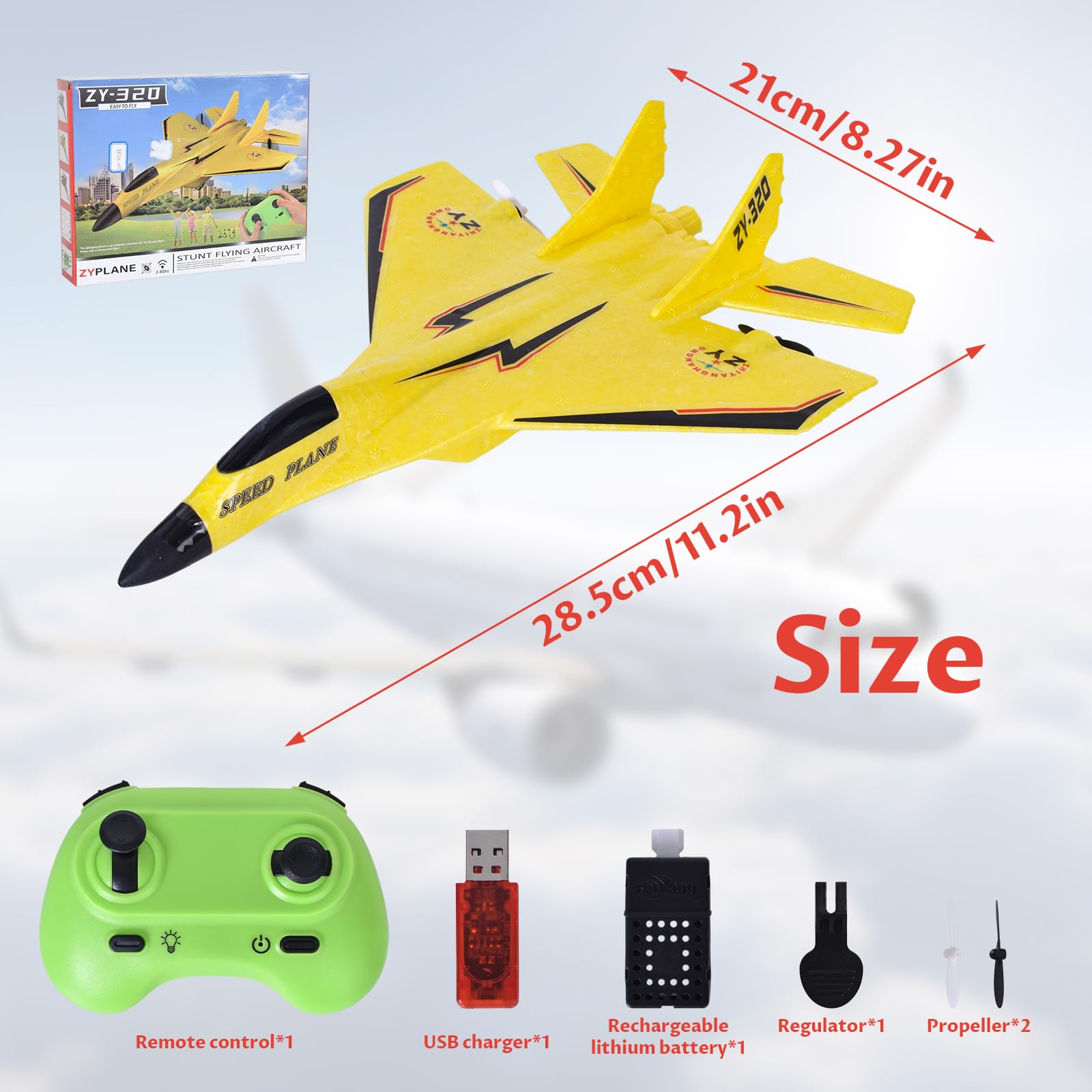 2 Canaux Avion Télécommandé, 2,4 GHz Avion RC avec LED, Facile à Piloter pour Les Enfants et Les Débutants, Chargement USB, Jaune