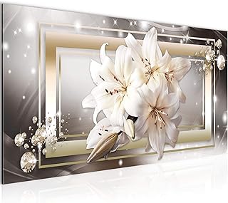 Runa Art Wandbild Blumen Lilien 1 Teilig 100 x 40 cm Modern Bild auf Vlies Leinwand Diamant Wohnzimmer Beige Braun 021712a