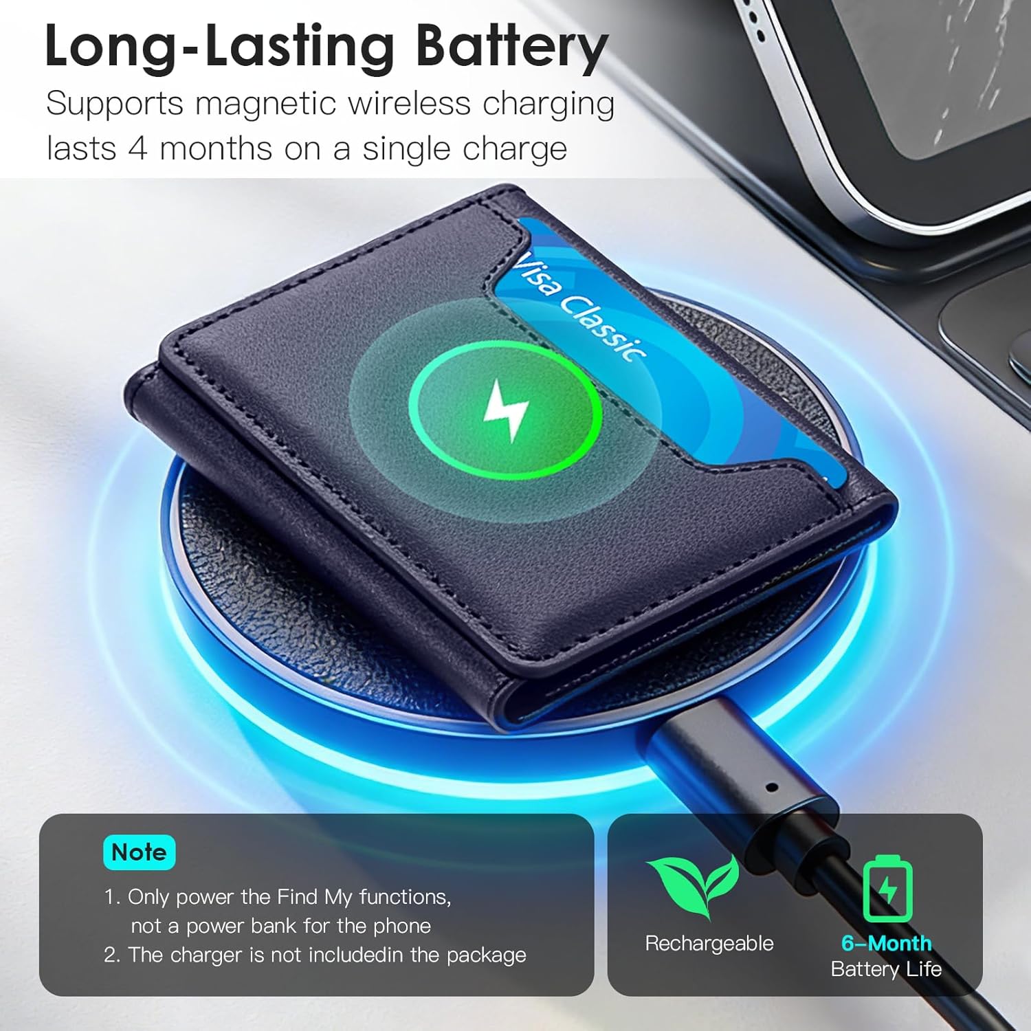 for Magsafe Wallet with Find My,6 Cards Holder,RFID Blocking,Strongest Magnetic Wallet for iPhone 17/16/15/14/13/12 Series,Not for 13/12 Mini,Leather magnetic card holder with Finder Tracker,Blue