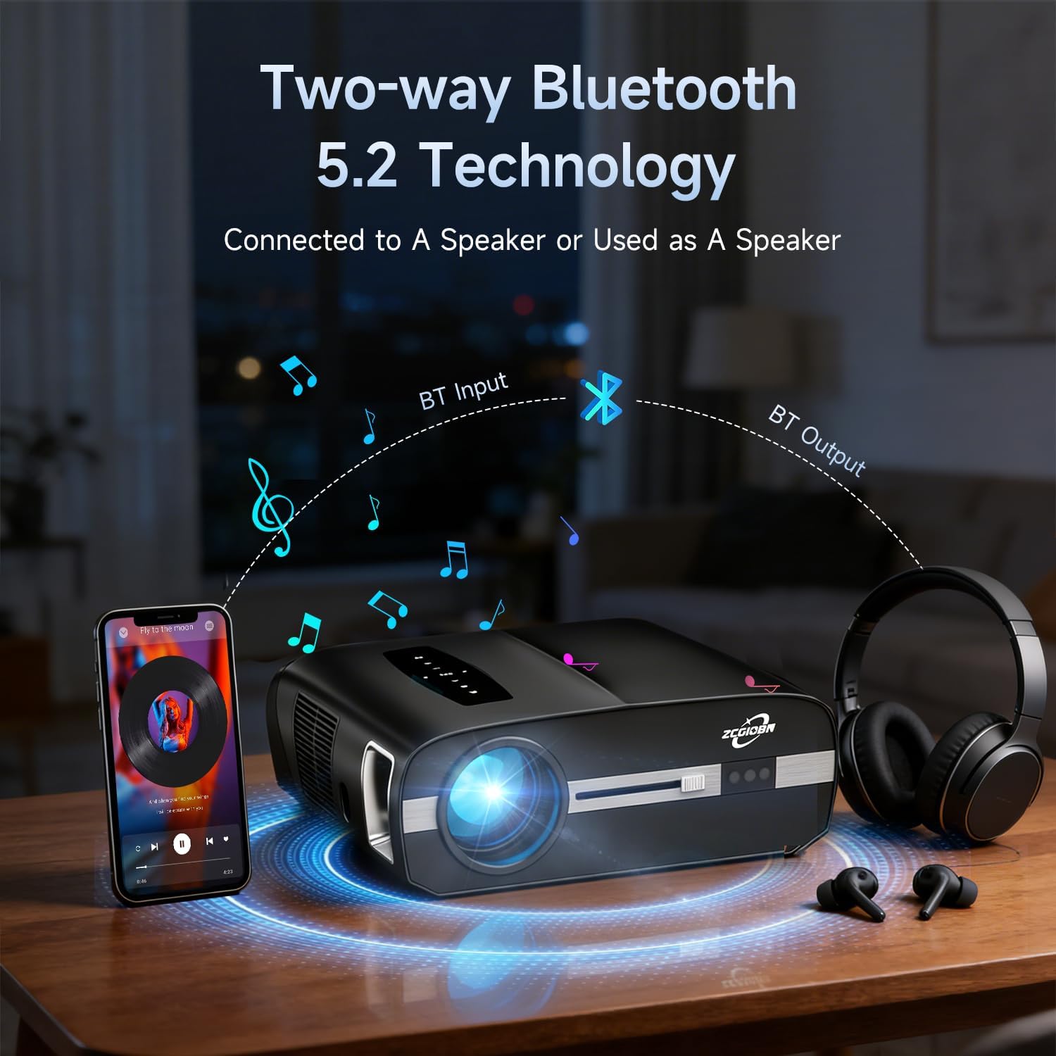 LED Projector 4K with WiFi and Bluetooth, 1800 ANSI Ultra HD Smart Daylight Home Theater Projector Home Cinema, Android TV, DSP audio, 4D keystone Correction, HDR for Gaming, Ceiling, 300" display