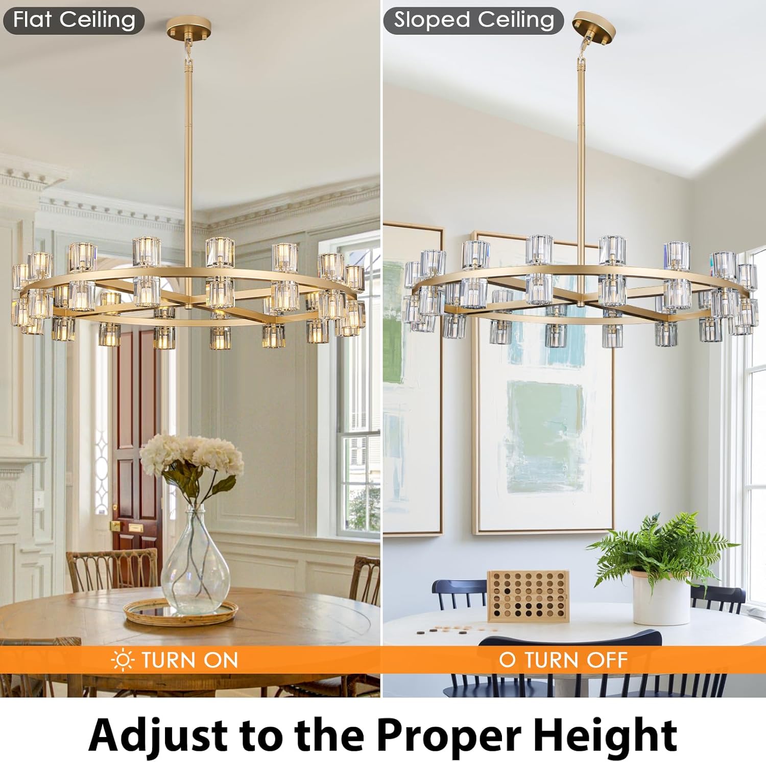 Wagon Wheel Chandelier, Large Modern 36" Rustic Chandeliers withK9 Crystal Shade, 32Lights Round Large Gold Chandelier for Living Room Dining Room (Bulb Included)