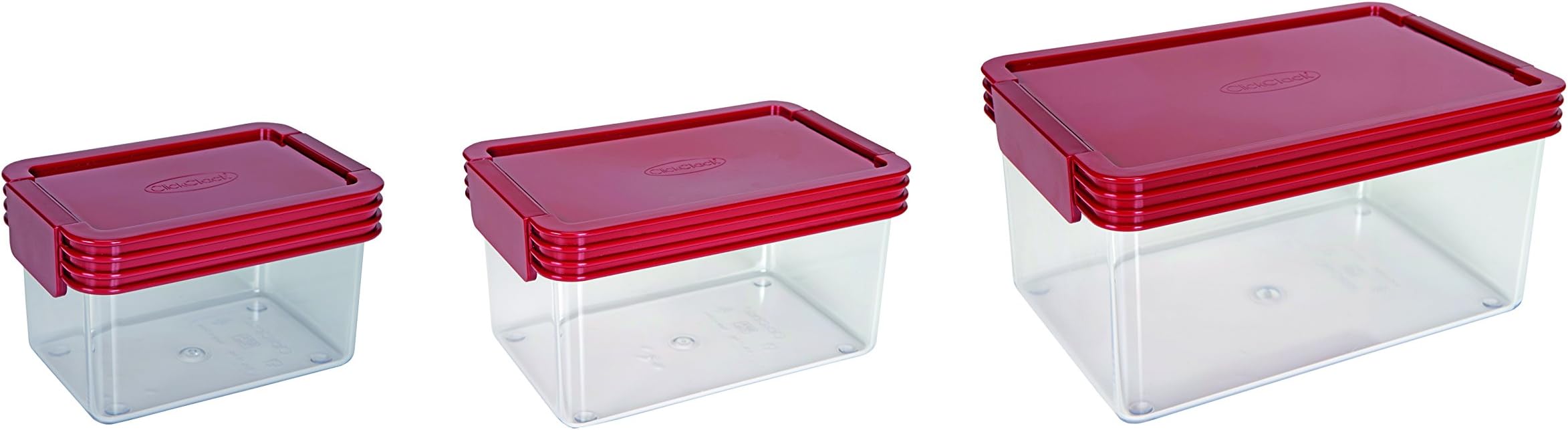 Click Clack Kitchen Essentials Storage Containers with Red Lids, 0.45-Quart, 1-Quart and 2-Quart, Set of 3 by Click Clack