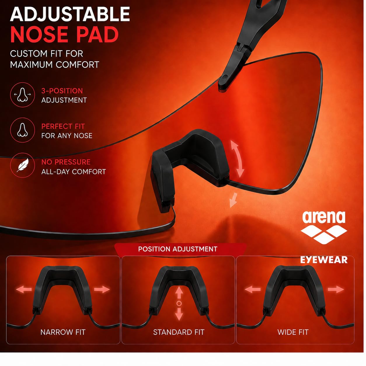 ARENA SAETTA Sportsonnenbrille, flexible und leichte Fassung, stoßfest und UV-geschützt, hydrophob- und antistatisch, optische Klasse 3, verstellbarer Nasenring