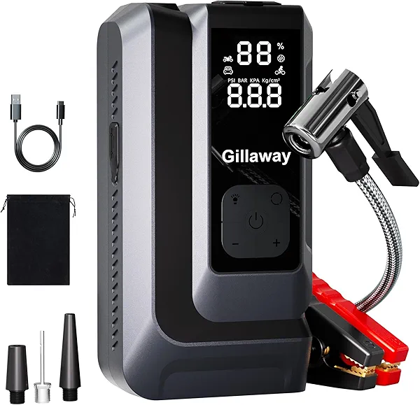 7-in-1 Jump Starter 4500A Car Jumper Starter Portable with 150PSI Tire Inflator, Battery Jumper Starter Portable Air Compressor, Flashlight, Power Bank