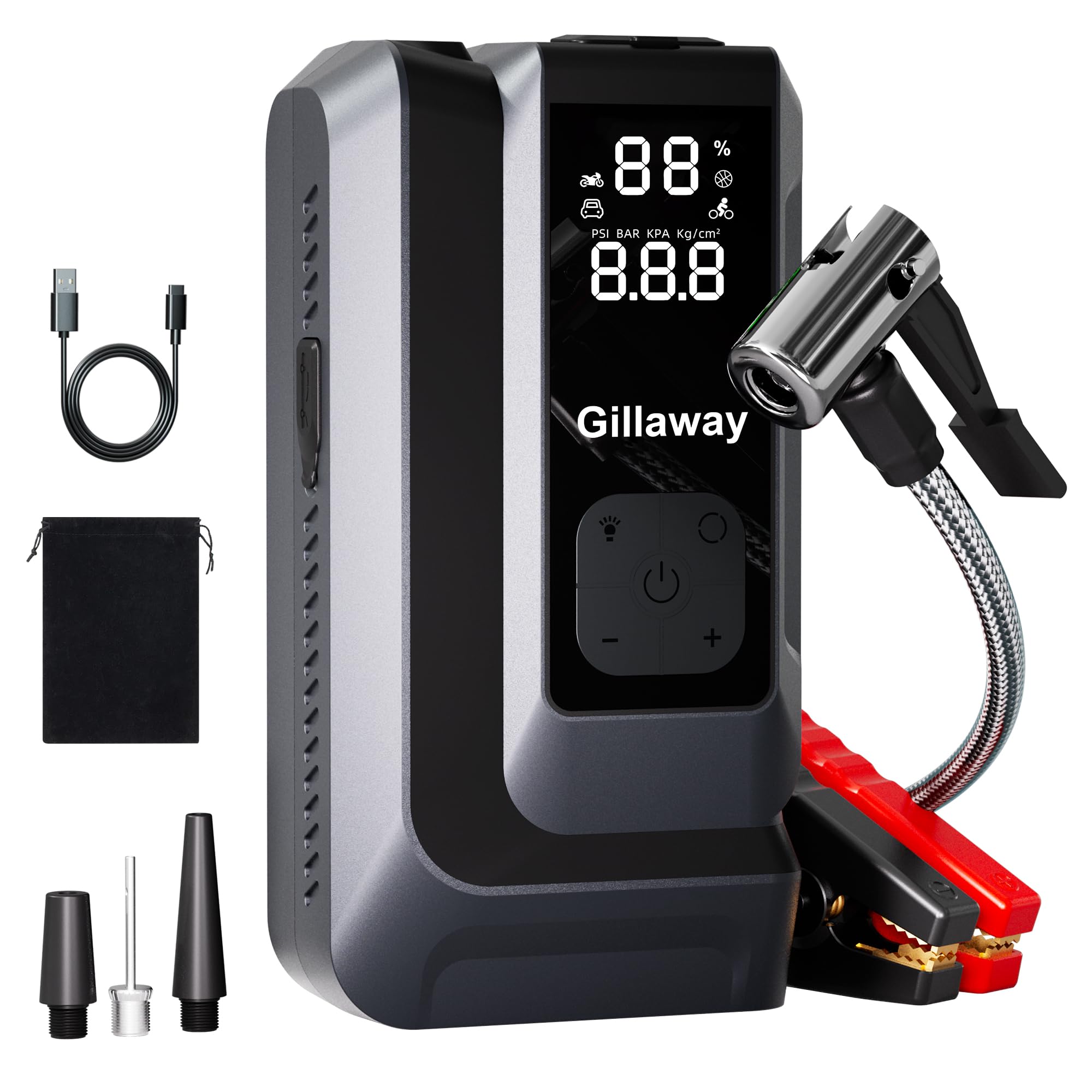 Jump Starter 4500A Car Jumper Starter Portable with 150PSI Tire Inflator, Battery Jumper Starter Portable, Air Compressor, Flashlight and Power Bank