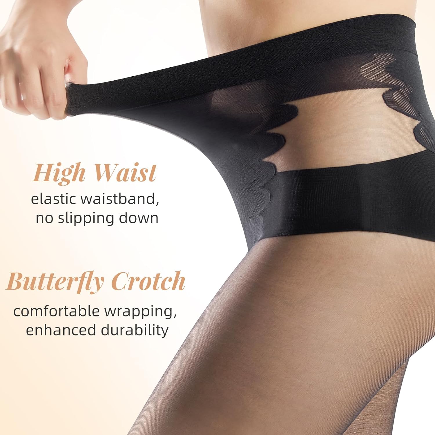 3 Pairs Toeless Pantyhose for Women 20D Sheer Tights Open Toe Stockings with Control Top - Image 3