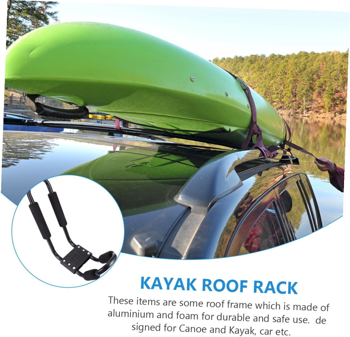 Detachable Kayak Car Roof Rack 2pcs Set Canoe Roof Frame Luggage Shelf Black for Outdoor Sports and Vehicle Cargo Carrier
