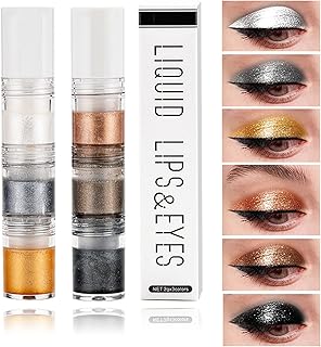 2 Pcs Waterproof Liquid Glitter Eyeshadow Set,Silver Metallic Shimmer Eye Shadow Set Long Lasting Liquid Eye Glitter Eye Makeup,Quick-Drying Liquid Sparkling Pearl Gold EyeShadow,Suitable for All Women