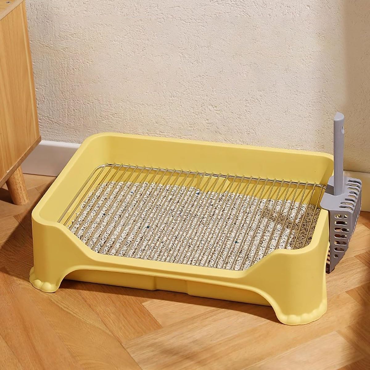 Dog Pee Pad Holder, Stainless Steel Mesh Grids Dog Toilet, Splash-Proof Training Toilet Potty Tray, Raised Sides, Easy Clean-up(Yellow,18mm)