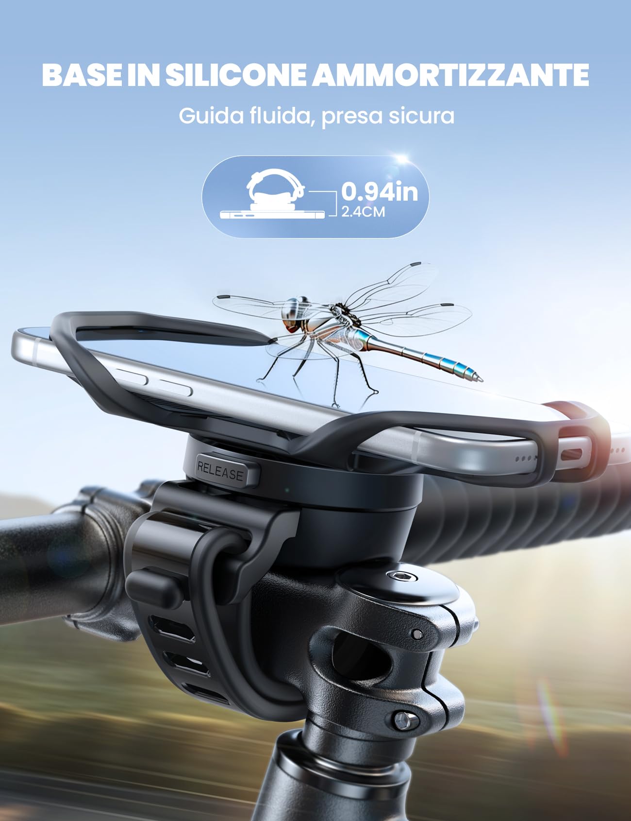 JOYROOM Porta Cellulare Bici [Rimovibile & Silicone Antishock] Supporto Telefono Moto Ruotabile a 360° Portatelefono da Scooter per iPhone 17 16 15 Samsung Smartphone 4,7-7 Pollici