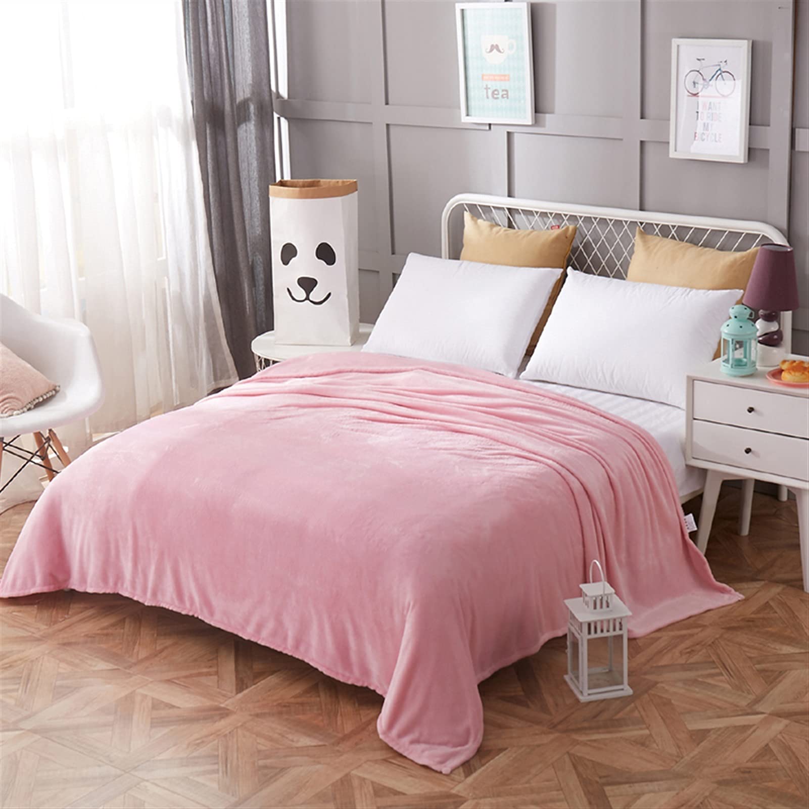 Couverture de lit rose flanelle 200x230cm plaid canapé super doux