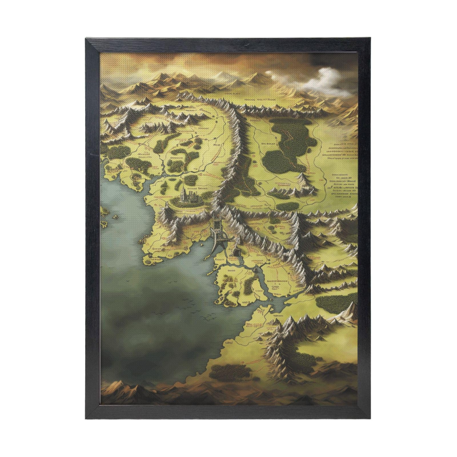 Framed Wall Art - Decorative Canvas Painting Middle Earth Map Pictures Poster Aesthetic Modern Prints Artwork for Bedroom Office Wall Decor Ready To Hang 12x16 in