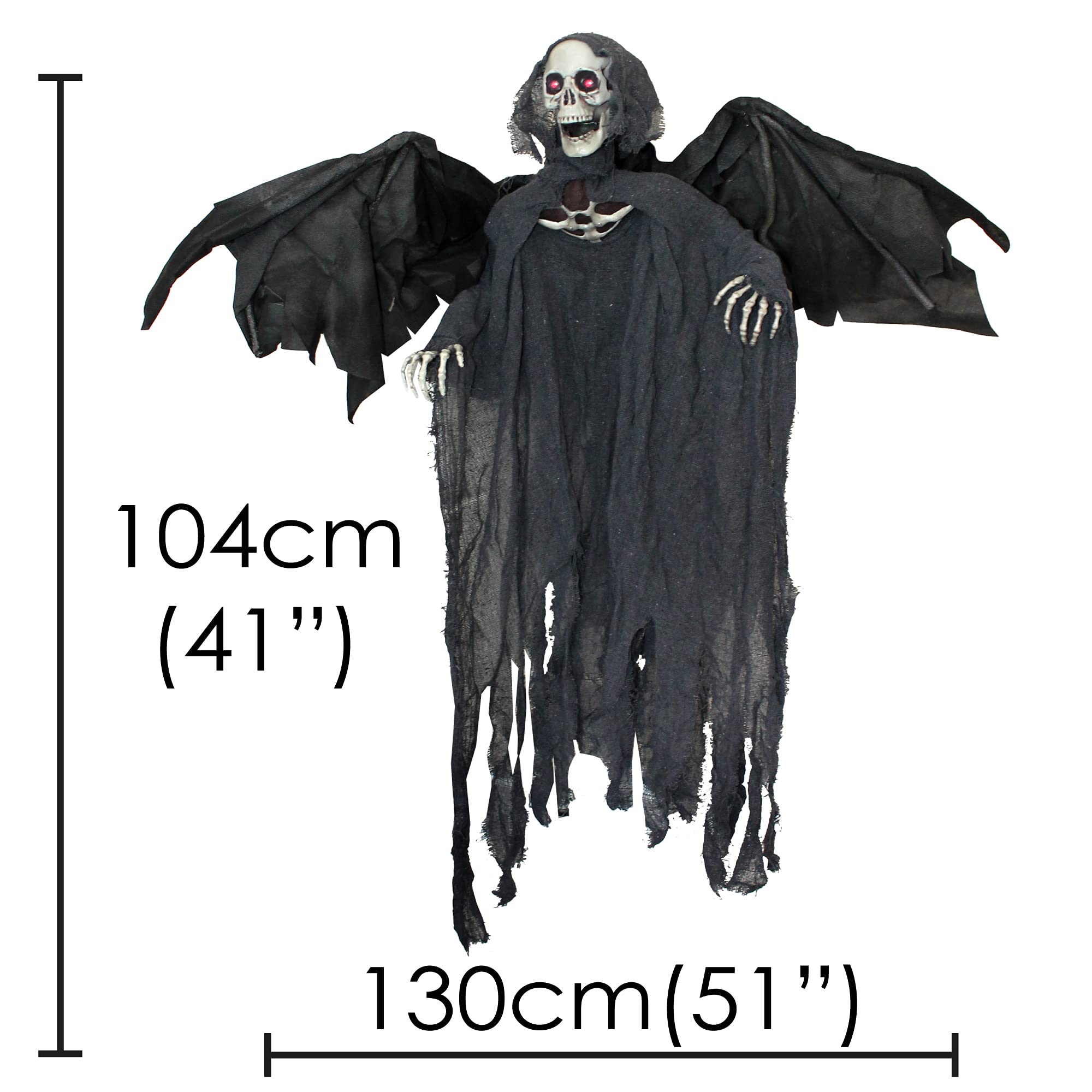 I LOVE FANCY DRESS LTD Ponure Reaper Halloween rekwizyt animowana dekoracja ze skrzydłami - czerwone świecące oczy i efekty dźwiękowe - Eerie Reaper z zmotoryzowanymi skrzydłami i głową - rekwizyty na Halloween, 1 opakowanie