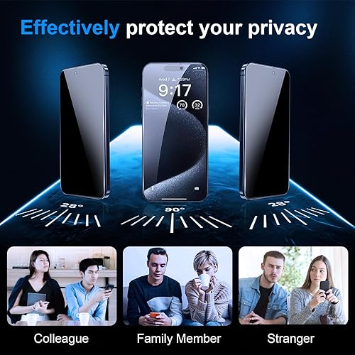 Miniatura 2 de TIUYAO Paquete de 3 protectores de pantalla de privacidad para iPhone 15 Pro Max con 3 protectores de lente de cámara de vidrio templado, dureza 9H,