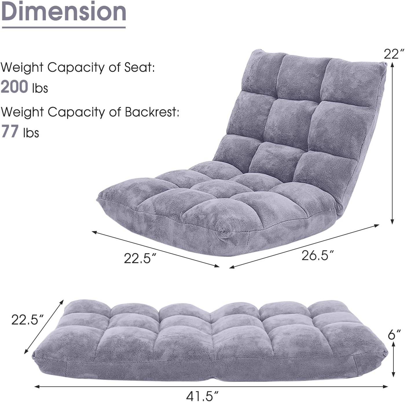 GORELAX Memory Foam Floor Chair, 14-Poistion Adjustable Reading Gaming Chair Recliner, Folding Cushioned Meditation Chair with Back Support, Padded Lazy Sofa for Adults, Kids