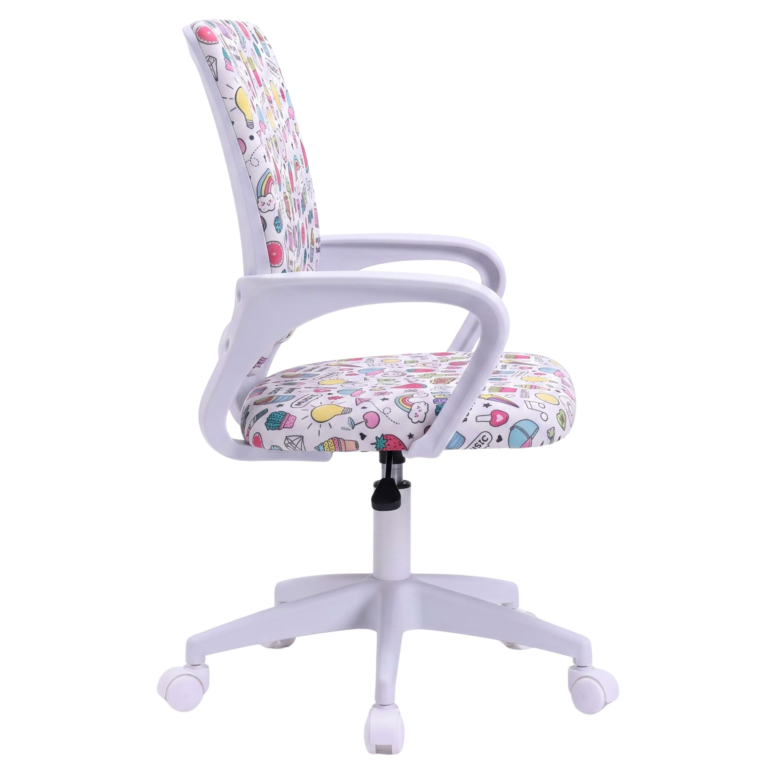Miroytengo Silla de Escritorio Juvenil Vita Emojis, Altura Regulable, Tela Estampado, Reposabrazos Blanco