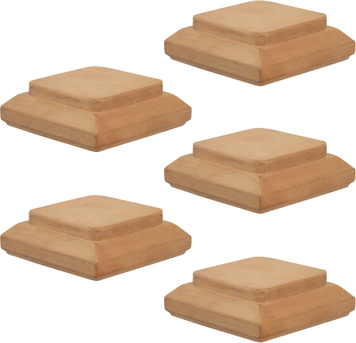 4x4 Traditional Flat Wood Post Caps (5-Pack) - One-Piece Miterless - Fence & Deck Protection (5, 3-1/2")