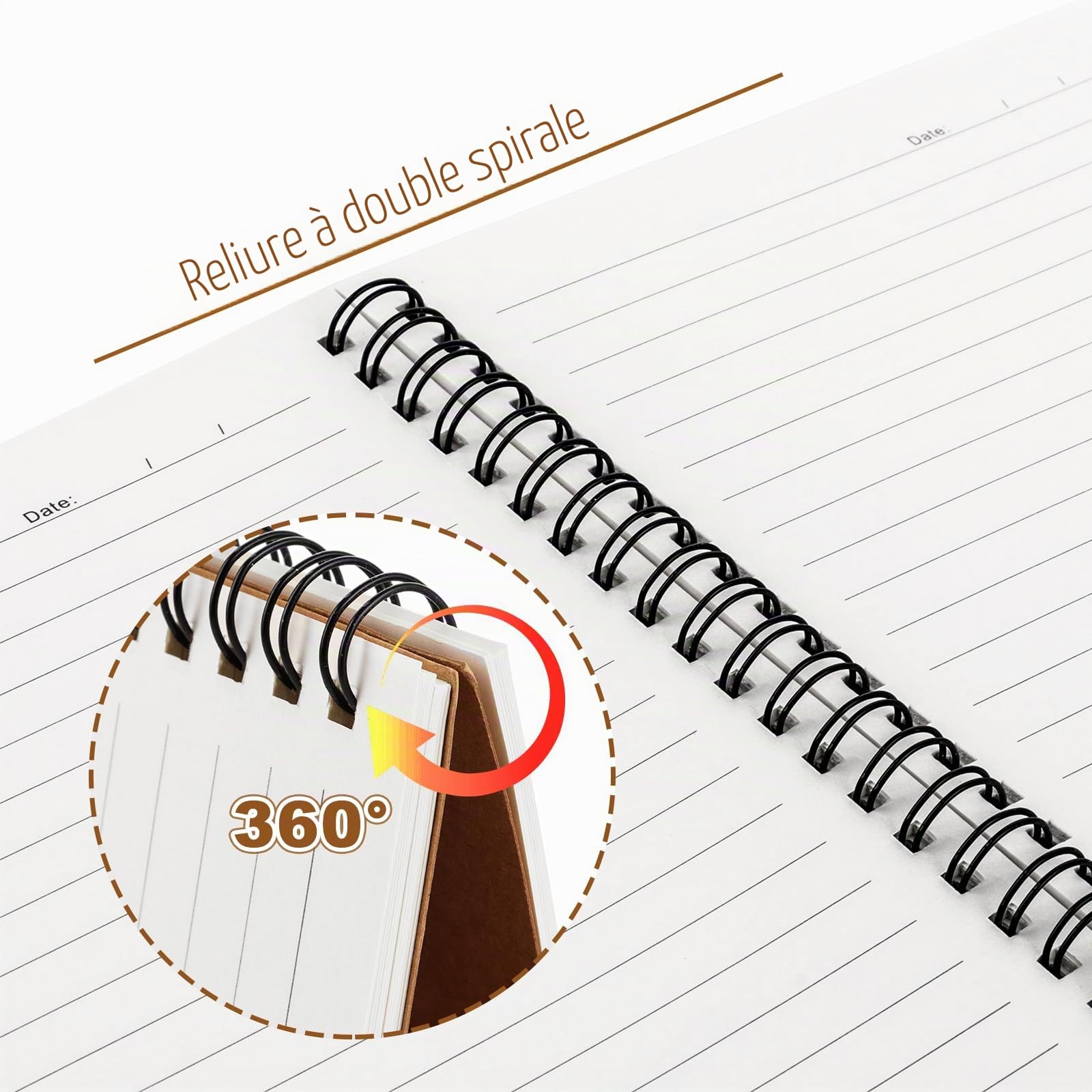 Carnet de notes A5 à spirale, lot de 24 cahiers lignés avec couverture kraft, 60 feuilles 80 g/m², bloc note A5 pour école, bureau, journal et prise de notes quotidienne