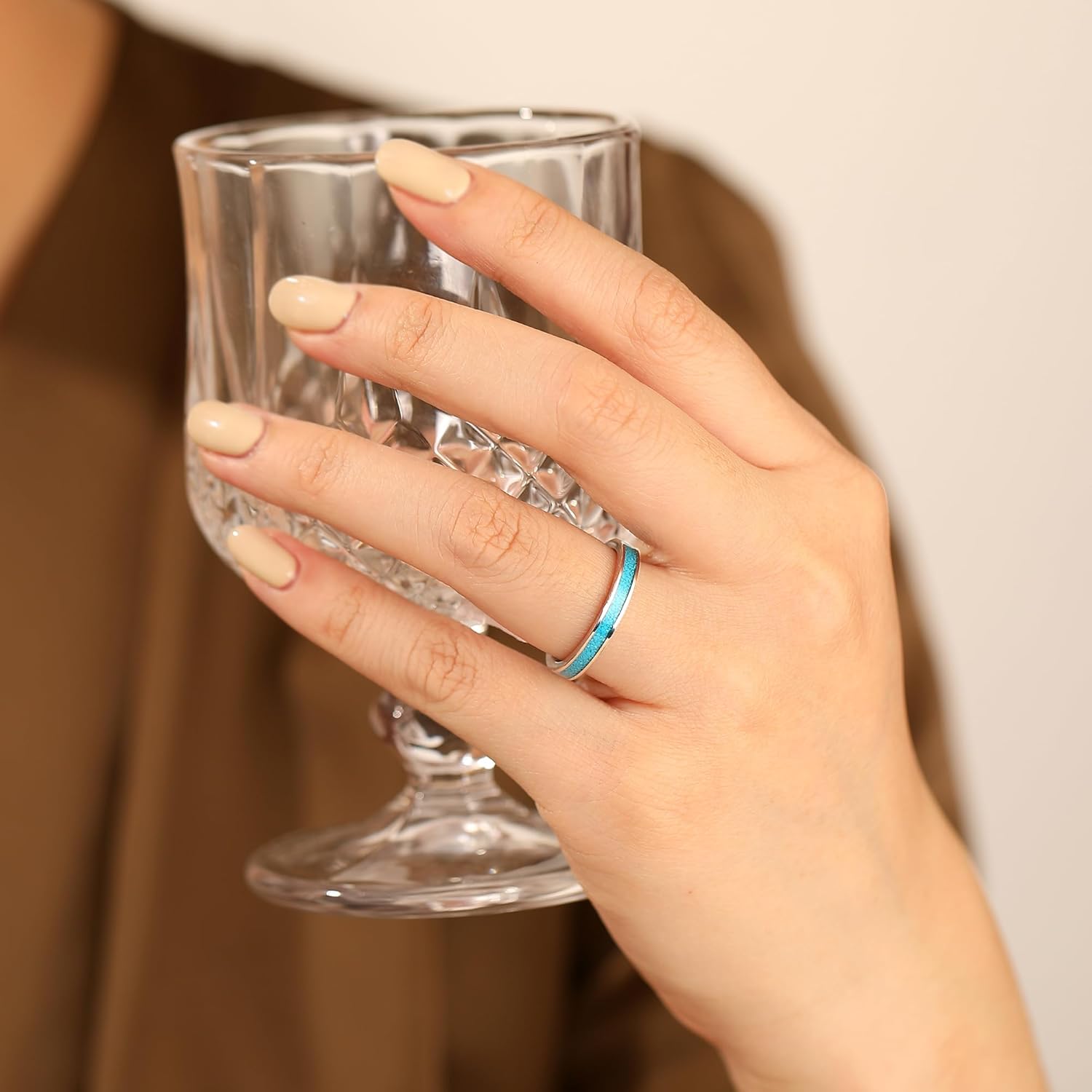 3mm Turquoise Titanium Wedding Bands Ring for Women White Gold Plated Titanium Eternity Promise Rings for Her Him Comfort Fit Birthstone Bands Ring