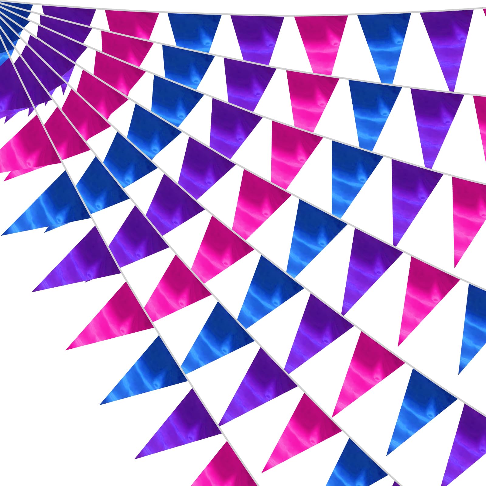 65FT Blue Purple Rose Red Triangle Pennant Banner Flag Metallic Fabric Bunting Garland for Christmas Graduation Wedding Anniversary Bachelorette Birthday Bridal Shower Valentines Hen Party Supplies