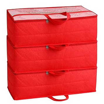 Lehenga Cover with Transparent Window | Heavy Bridal Lehenga Storage Bag with Zip & Handle | Saree & Ghagra Organizer for Wardrobe Storage Bag for Clothes | Red, Pack of 3