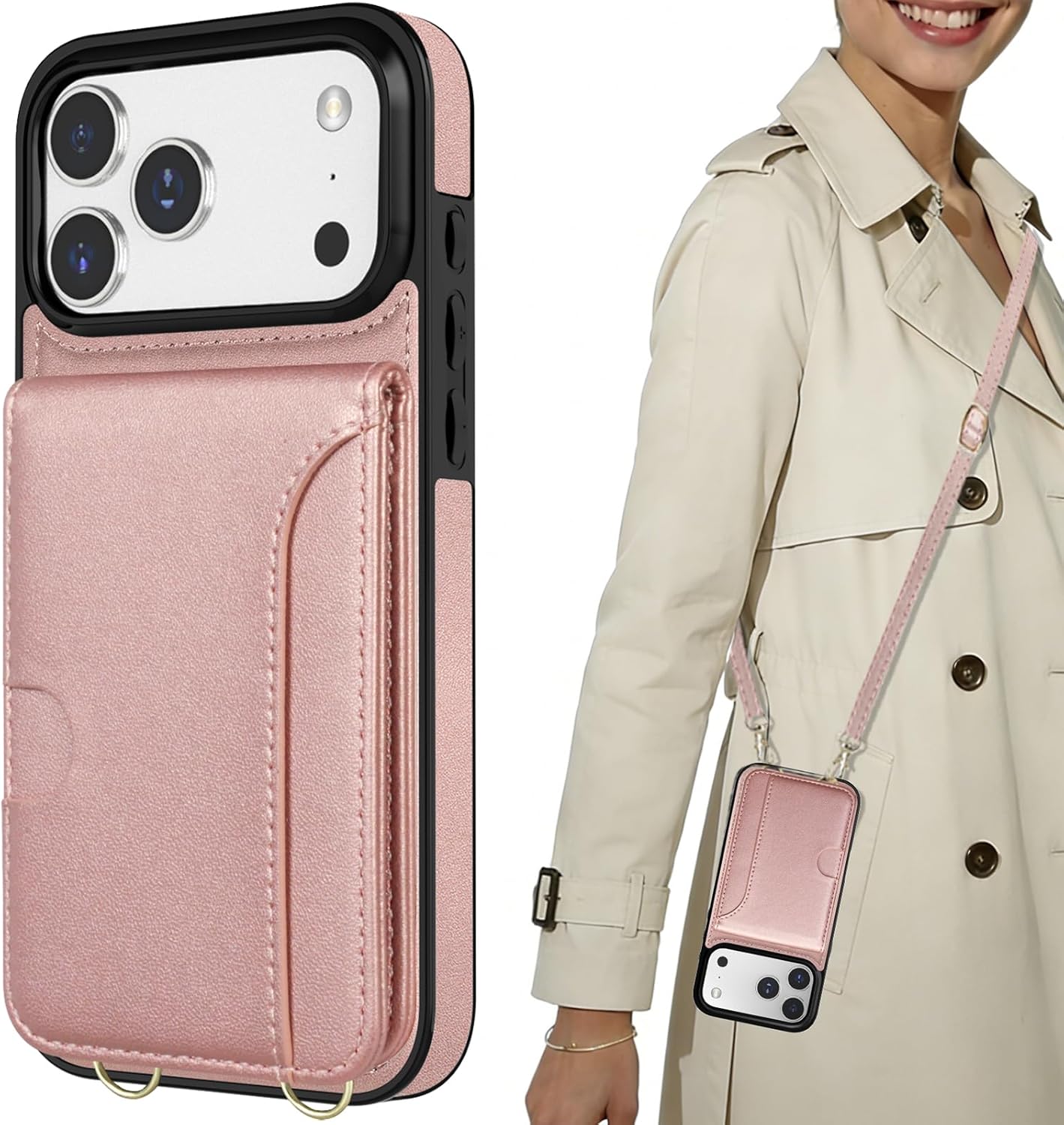 LOHASIC for iPhone 17 Pro Max Wallet Case with Strap, Detachable Crossbody Lanyard & Wrist Strap, RFID Blocking 4 Card Slots & 1 Cash Slot Card Holder Leather Case Cover for Women -Ivory White