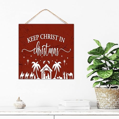 Miniatura 2 de Letreros de madera con texto en inglés "Keep Christ in Christmas" (Keep Christ in Christmas Country Wood" (Keep Christ in Christmas) para colgar en